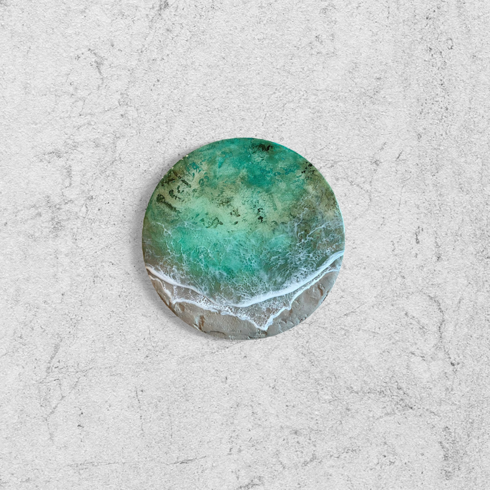 沖縄の海を閉じ込めた、沖縄ブルーの波紋レジンアートパネル｜モダン