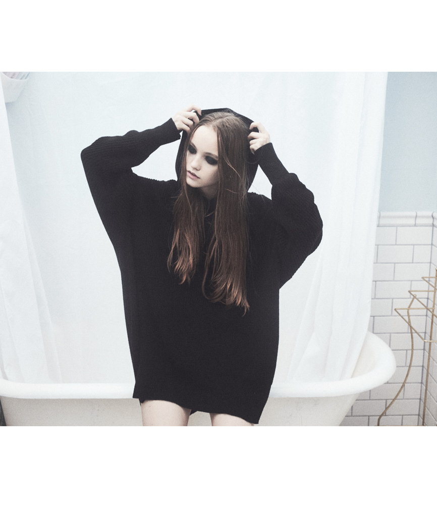 SIDE SPLIT LONG KNIT HOODIE / BLK | NIL DUE / NIL UN TOKYO