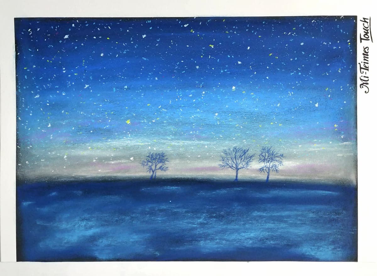 夜空・星空の書き方【ソフトパステル＋パステル色鉛筆】／夜空