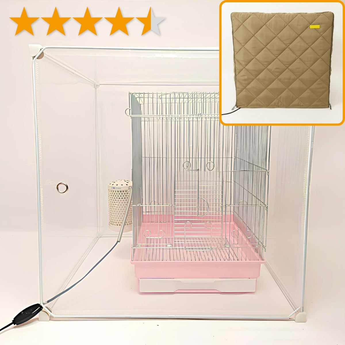 換羽期用ネットカバー2枚付、鳥の羽が飛ばない+夜は保温】インコケージ