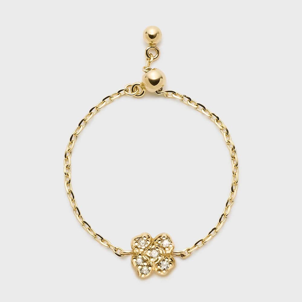 Tiny Motif】K10ダイヤモンドクローバーチェーンリング（0.03ct