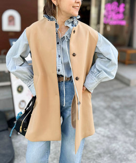 追加】【RM denim】フリルギャザーデニムブラウス（6-0038-1-01-002