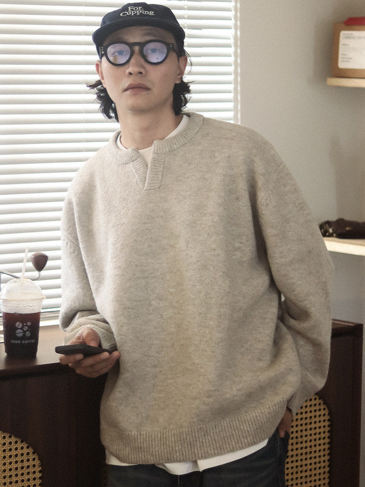 モヘア混ウール Vネック ミニマルニットセーター N6406