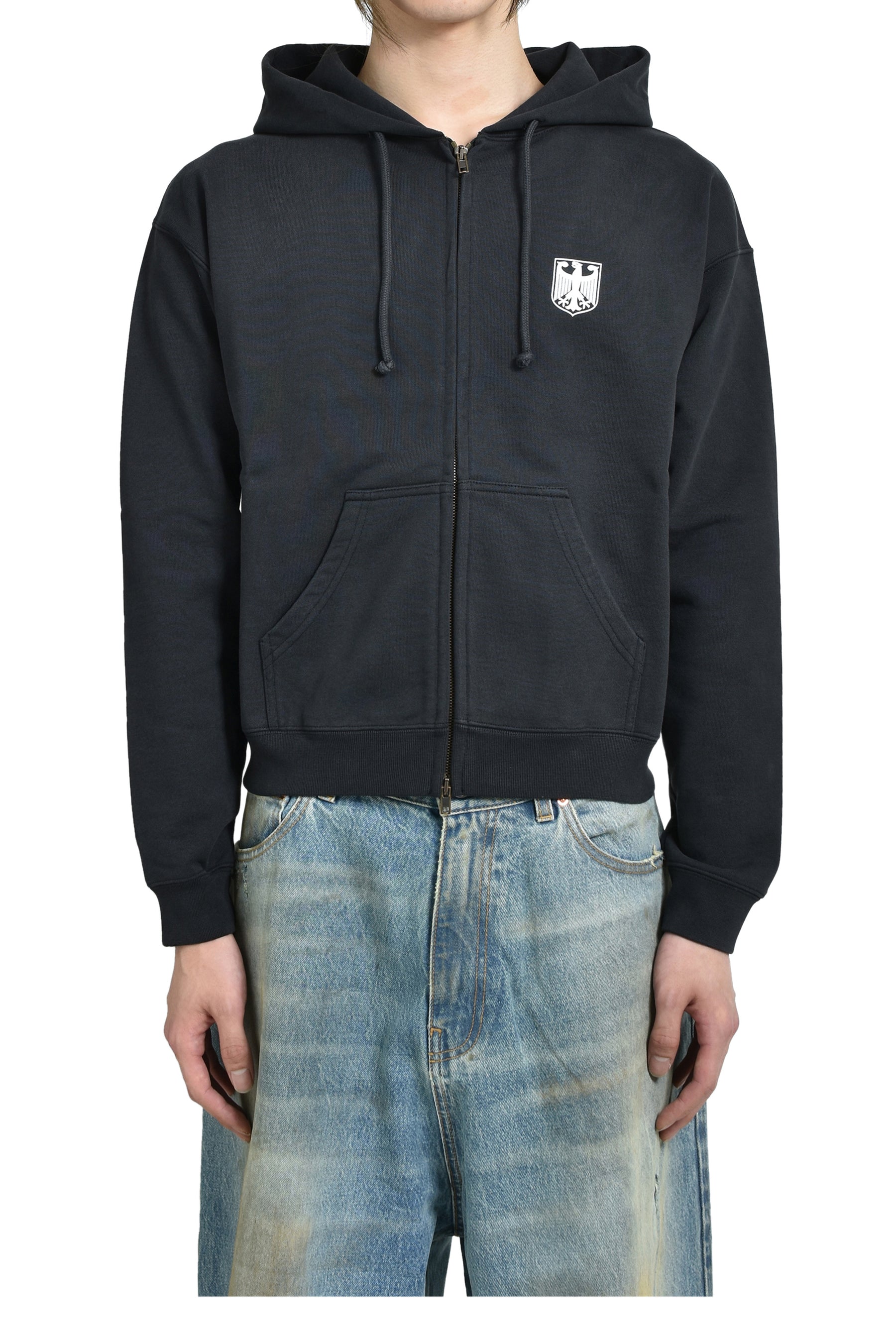 VETEMENTS ヴェトモン FW25 POLIZEI FITTED ZIP-UP HOODIE / BLK