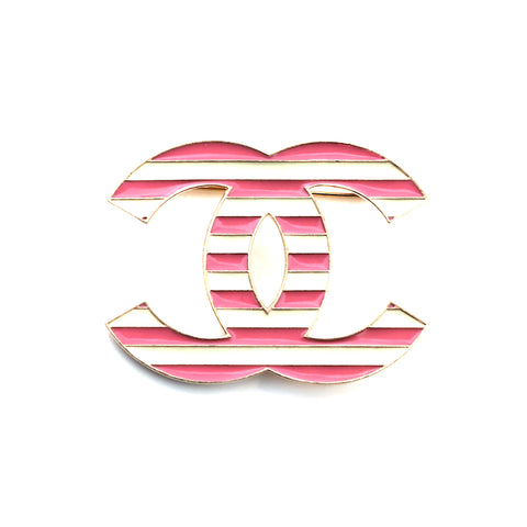 シャネル CHANEL ボーダー ココマーク ブローチ ピンク×ホワイト