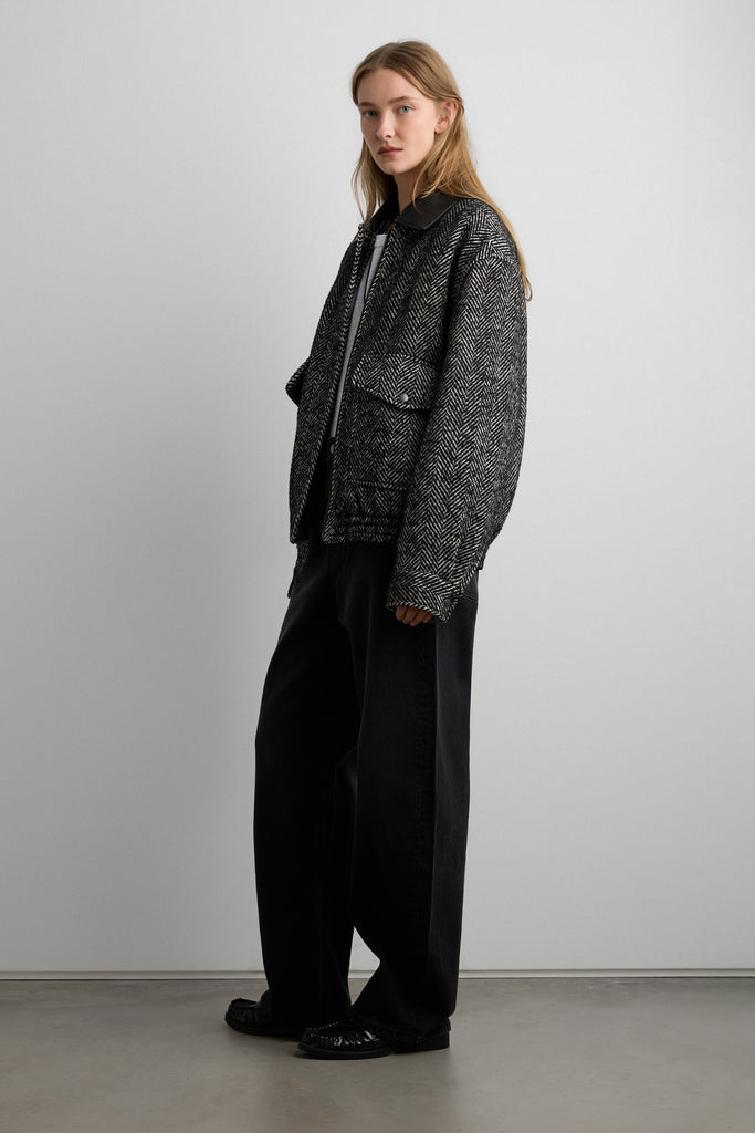 Wool Blend Herringone Bomber Jacket | OAK + FORT