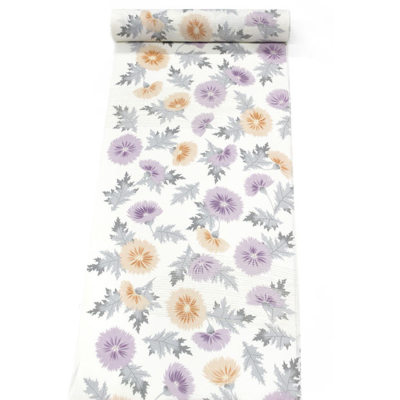 夏きもの兼用セオαゆかた アイボリー/藤あざみ 【kfkif】【洗える浴衣