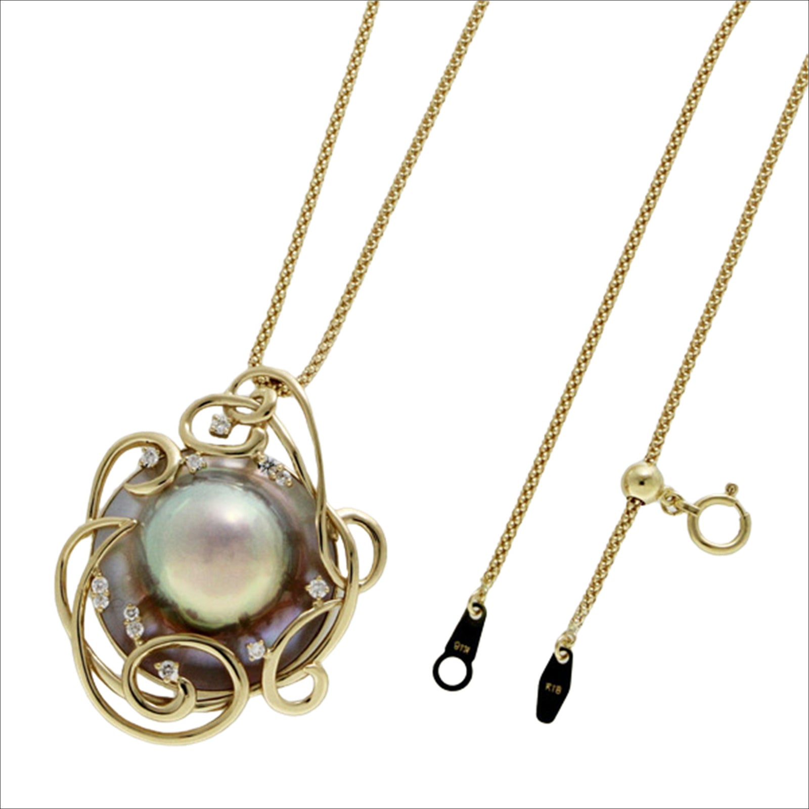 奄美の輝き®×虹珠 マベ真珠 カラ付 15mmK18イエローゴールド巻