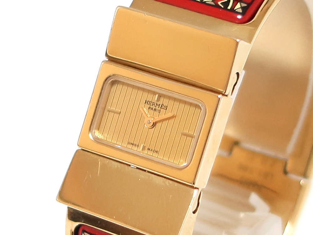 エルメス ロケ バングルウォッチ レディース ゴールド L01.201