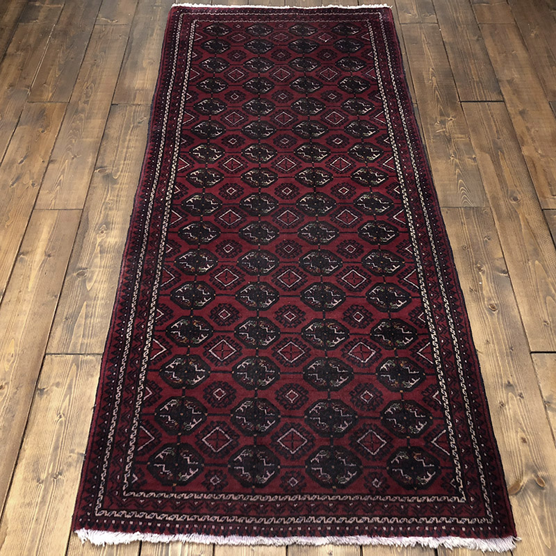 Tribal Rug トライバルラグ ワインレッドベースのダイヤ柄とグル文様