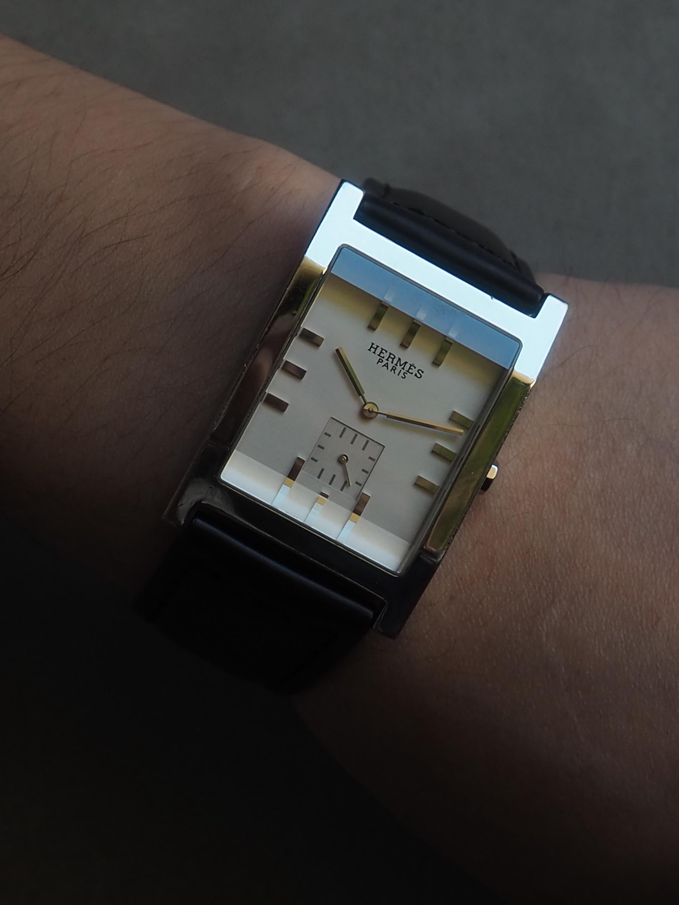 HERMES エルメス タンデム ウォッチ 腕時計 メンズ シルバー ブラック