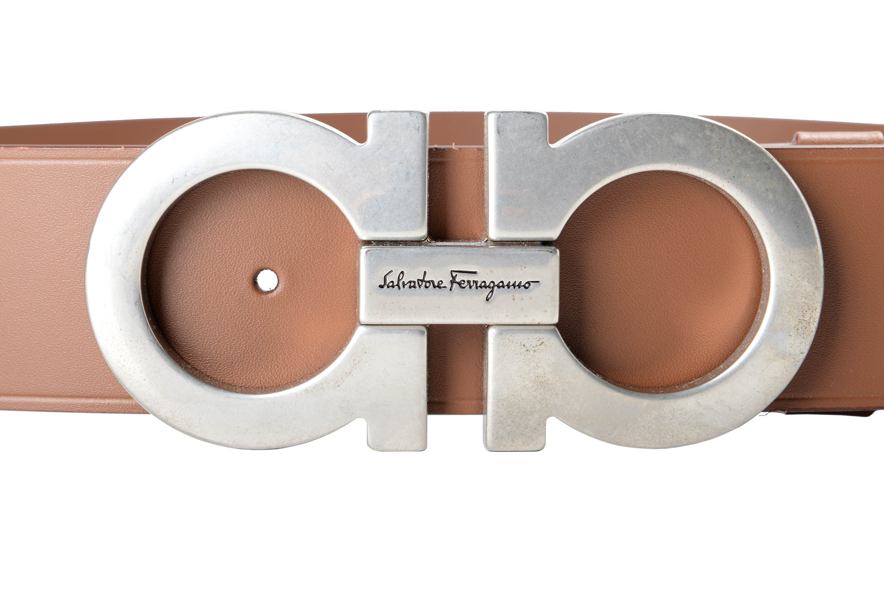 Salvatore Ferragamo Men's Brown 100% Leather Buckle Decorated Belt