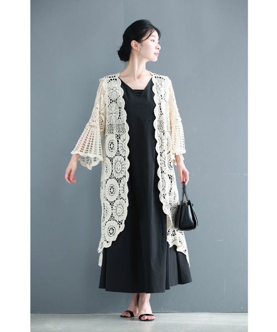 セール商品返品交換不可】花開くサークルレースのロングカーディガン