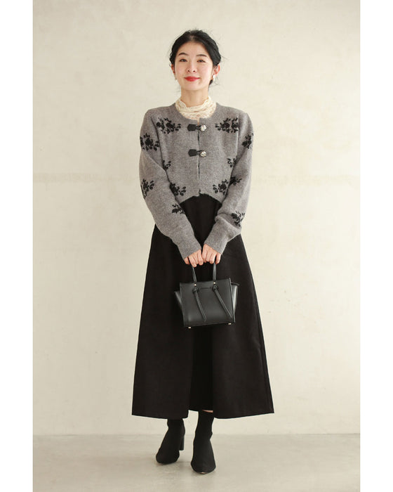 ショート丈ニットカーディガンとAラインワンピース2点セット【set