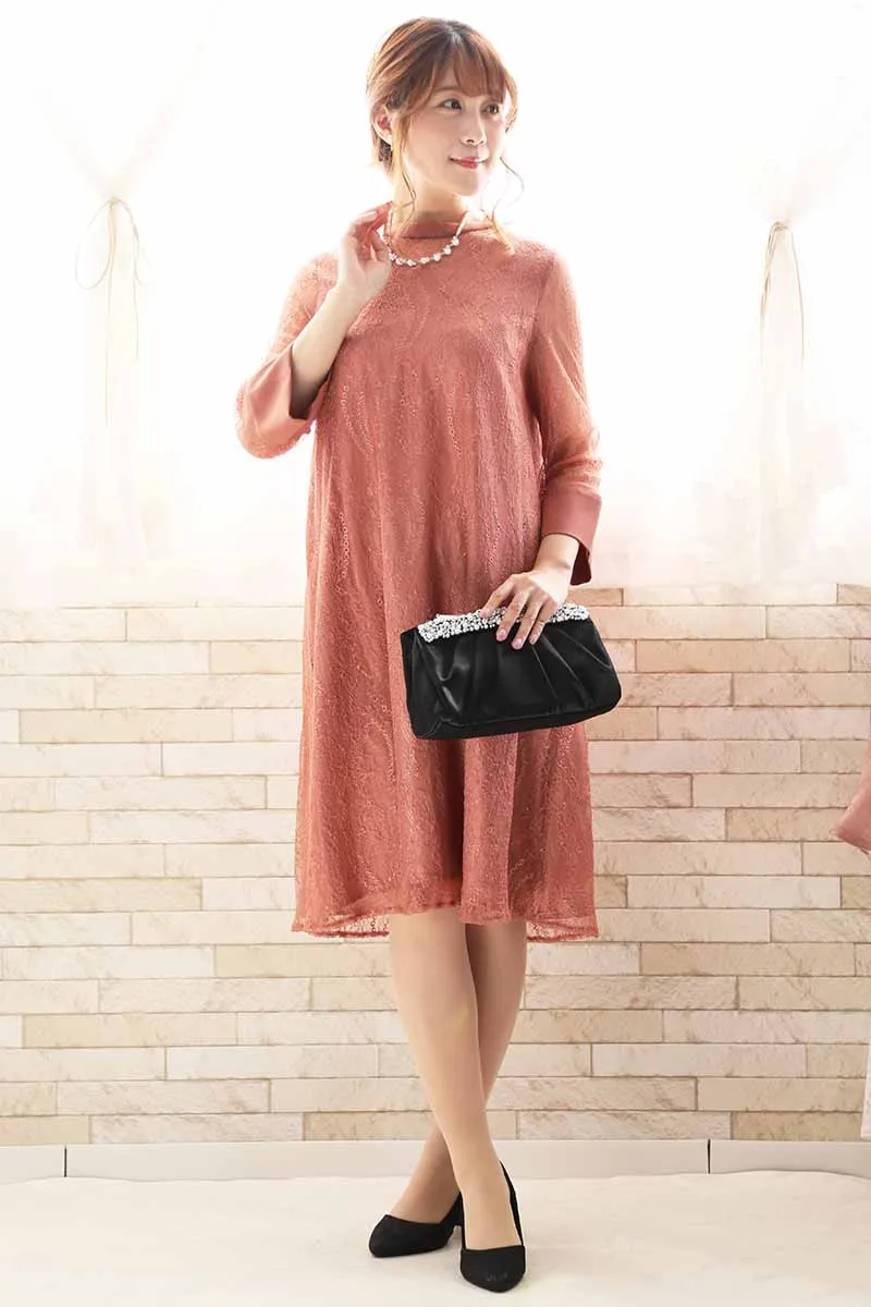 コーラルオレンジのシアーレースAラインドレス[M,マタニティ] AIMERの