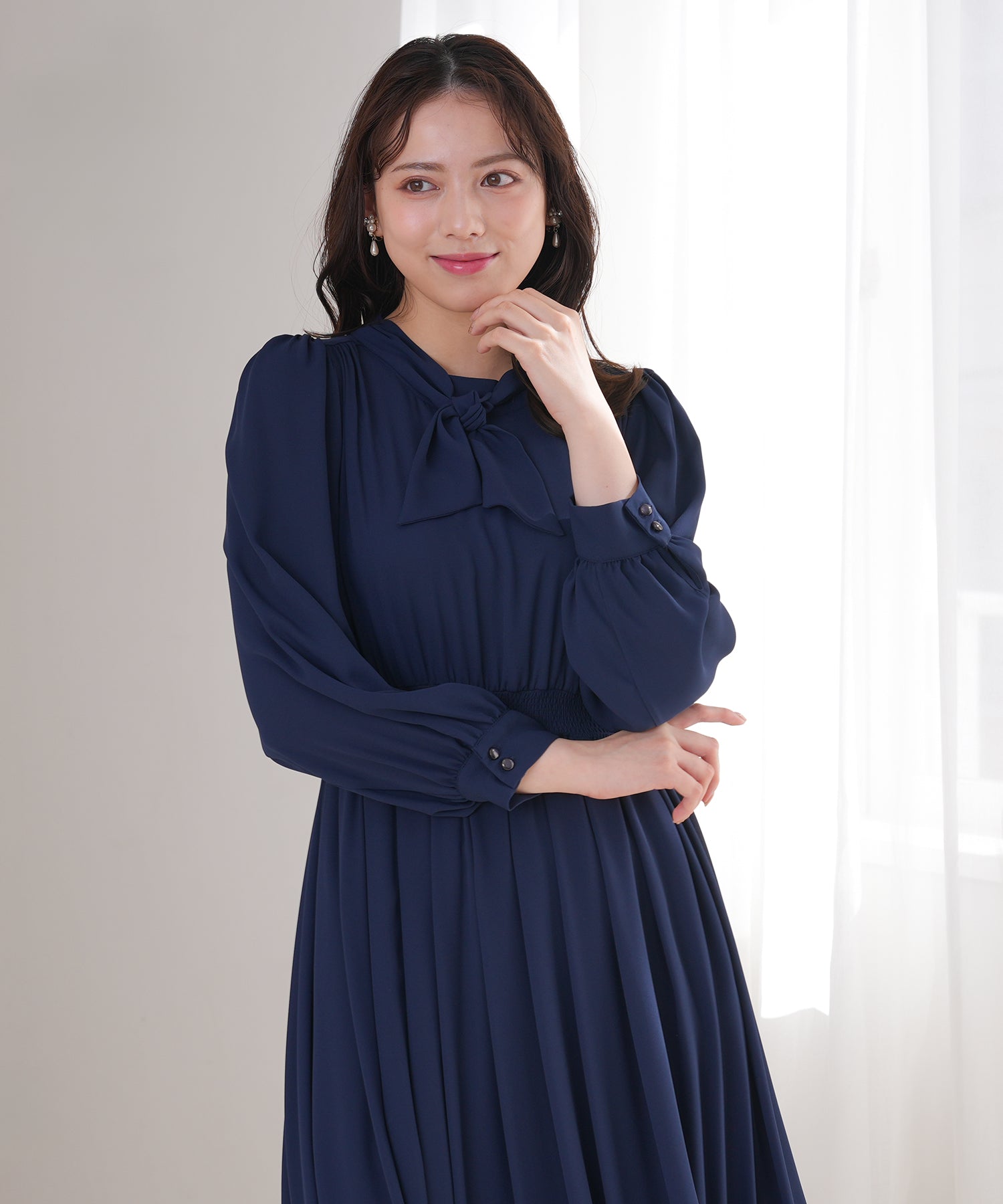 シフォンジョーゼットボウタイワンピース