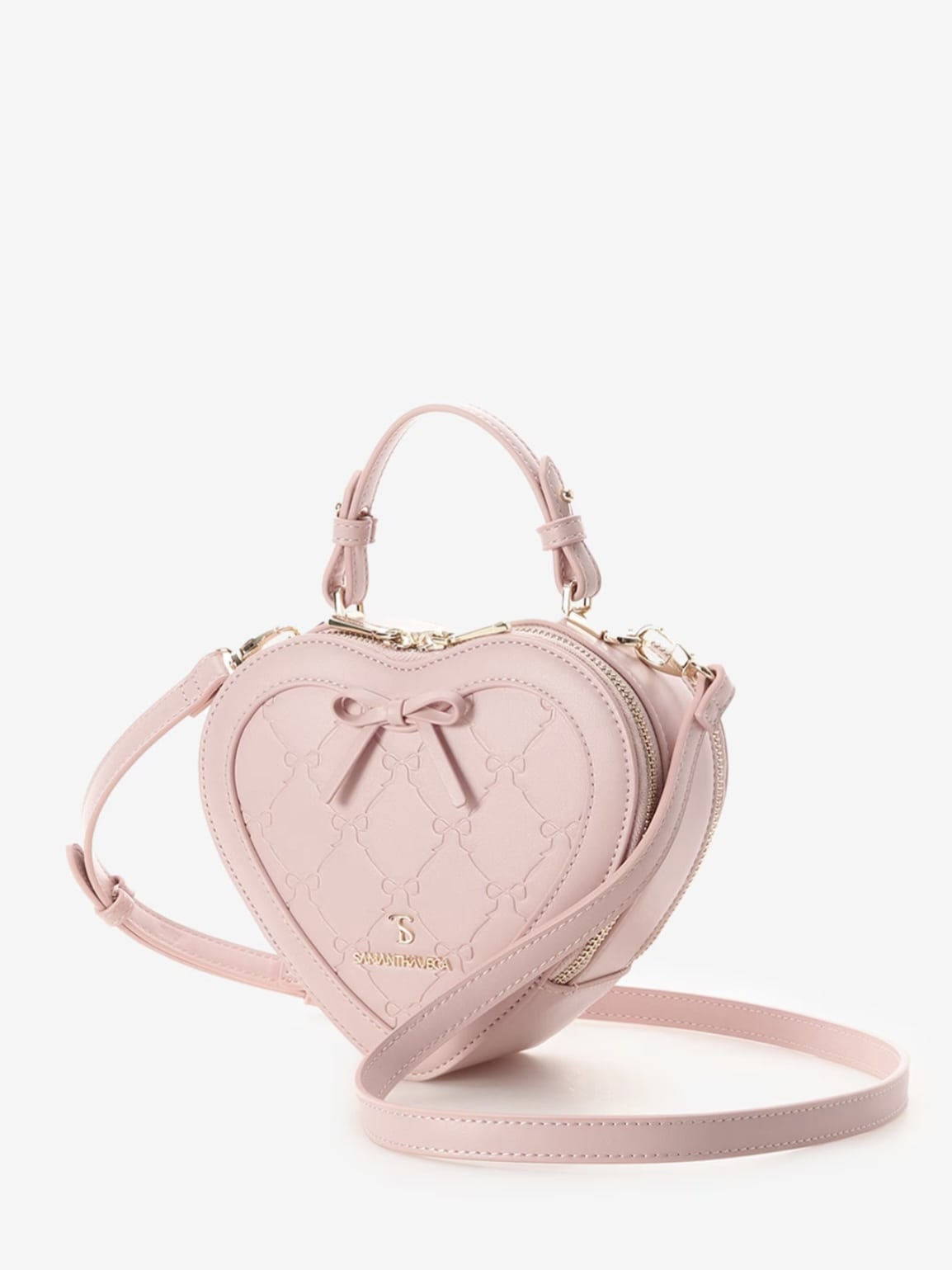 スタンピングリボンハート型ショルダーバッグ【ピンク】(ピンク