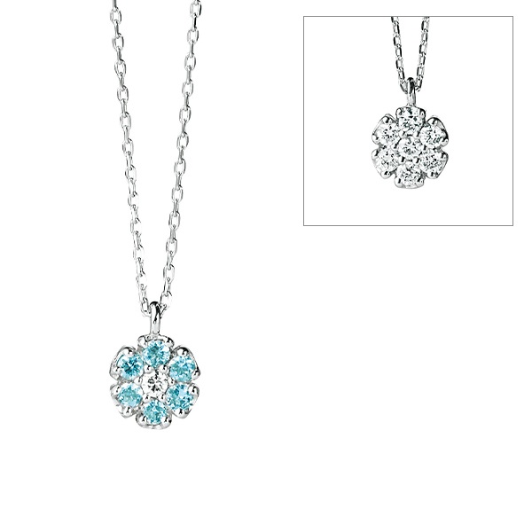 3月]K18WGアクアマリン/ダイヤモンドリバーシブルネックレス