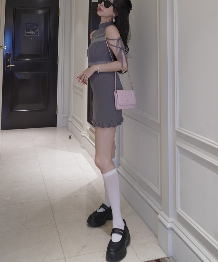 sheer border ribbon onepiece(M BLACK): ワンピース｜PMbox P&M