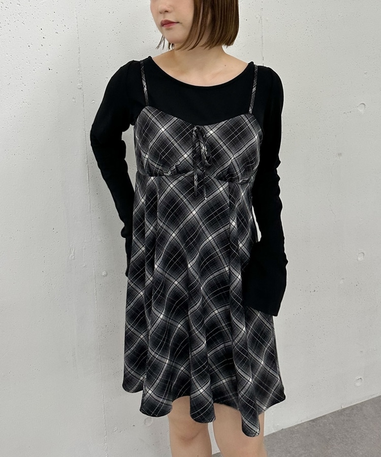 バイアスチェックアソートミニキャミワンピース(M BLACK): ワンピース