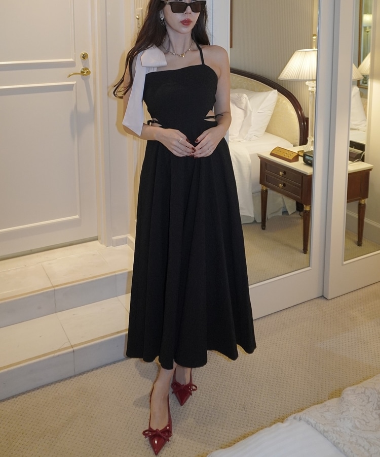 ribbon JQ side cut onepiece(M BLACK): ワンピース｜PMbox P&M