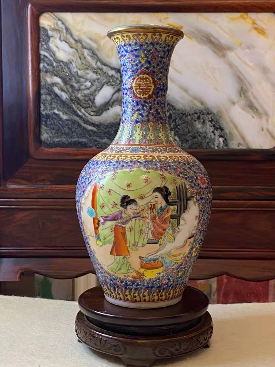 中国陶磁器 元染付 人物長大壺 中国陶磁器 元染付 人物長大壺 中国