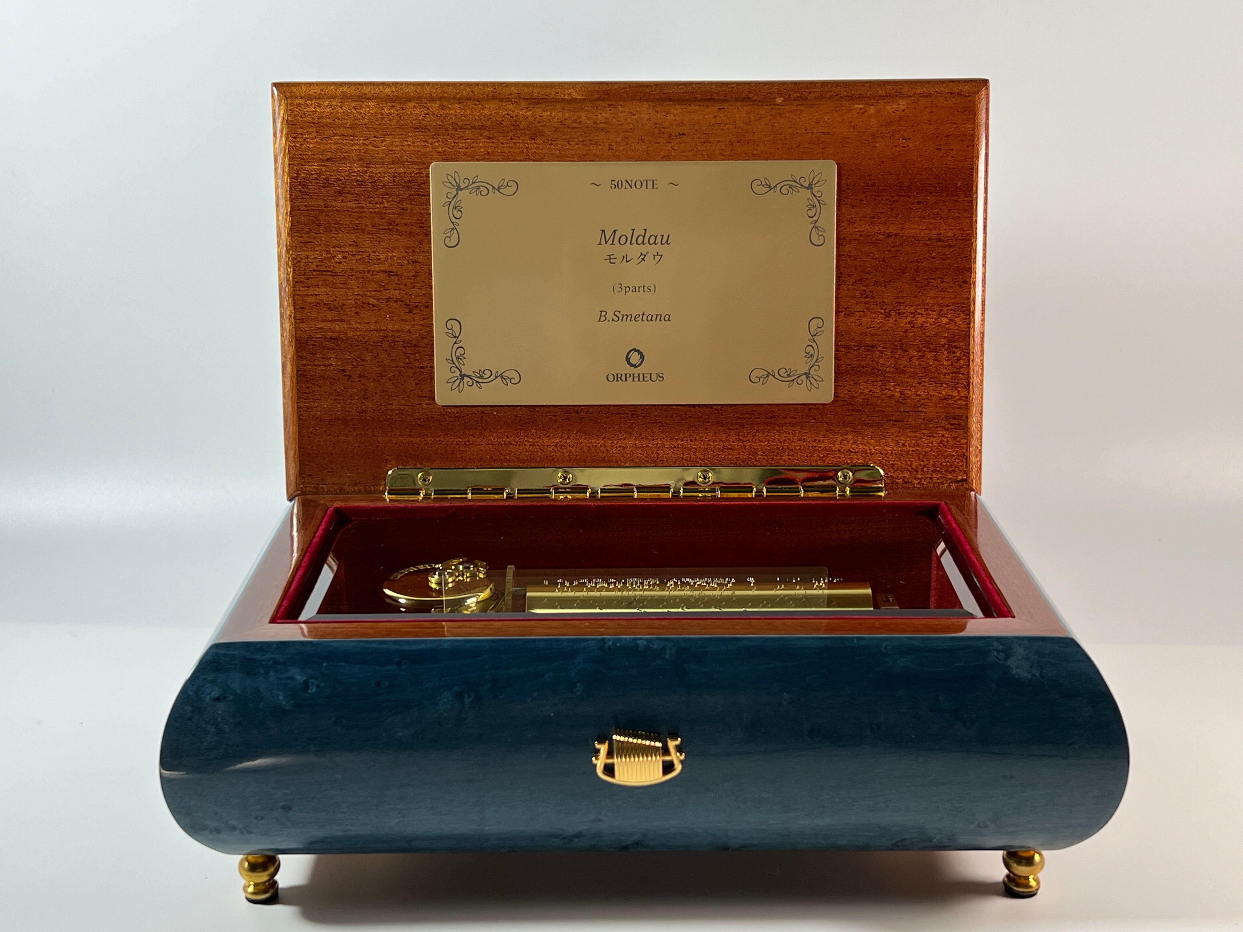 曲が選べる・誕生日に人気】【EX278】50弁 ORPHEUS 突板仕上げ ブルー