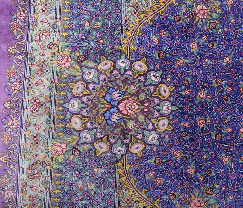 高級ペルシャ絨毯クム産シルク100％ ジャムシーディ工房 207×134cm（FL