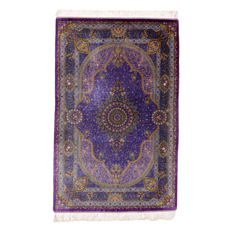 高級ペルシャ絨毯クム産シルク100％ ジャムシーディ工房 207×134cm（FL