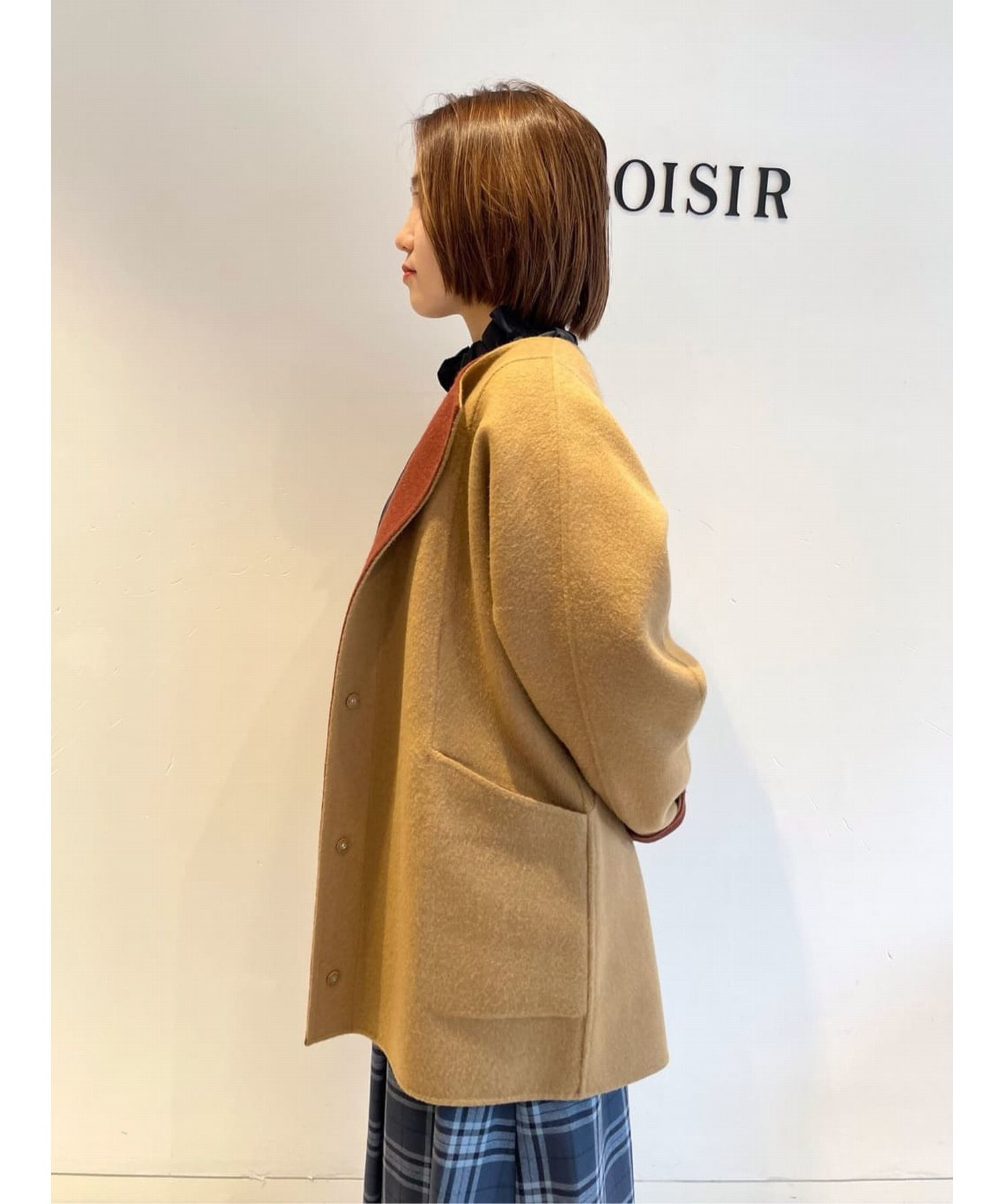 リバーシブル】カシミヤ混ダブルフェイスドルマンスリーブコート