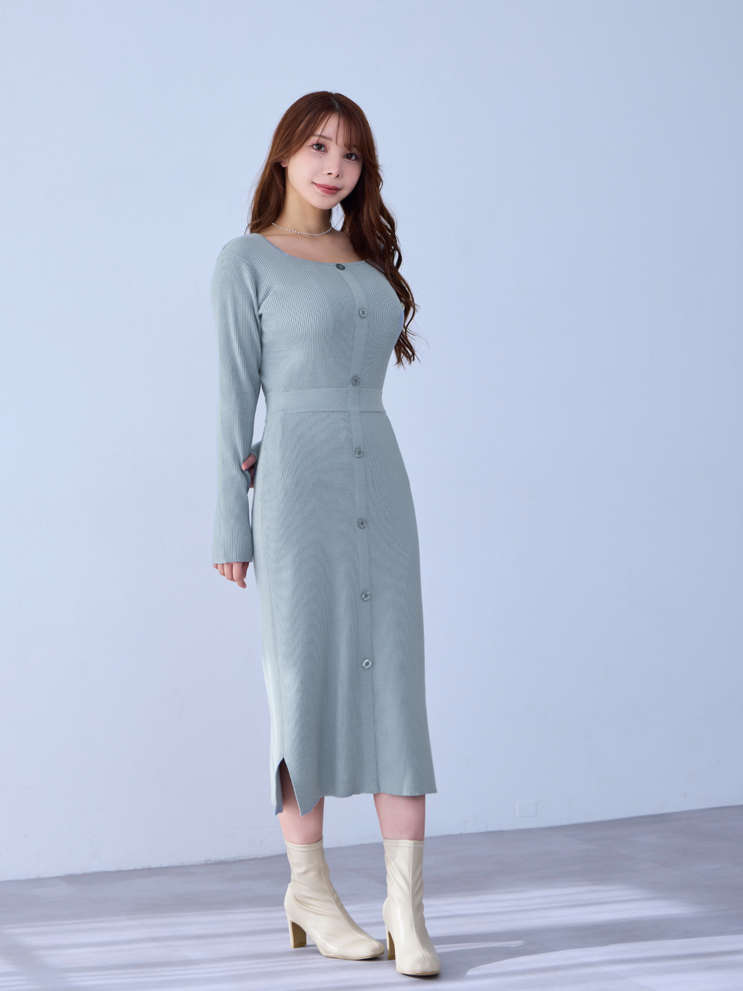 LIP SERVICE デコルテオープンバイカラーリボンニットワンピース