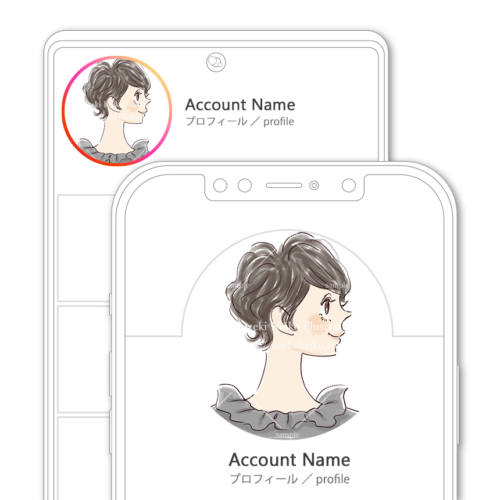 SNSアイコン・プロフィール用黒髪、ナチュラルショートヘアの女性横顔