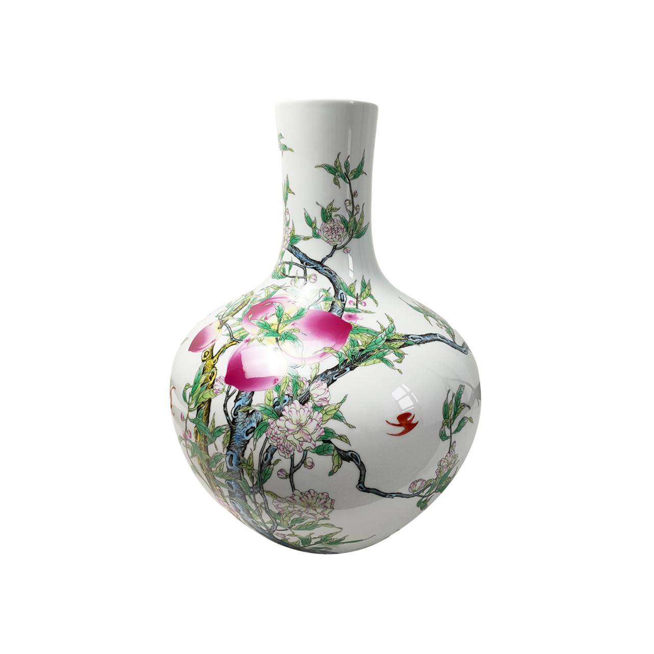 清乾隆年制款粉彩福寿九桃天球瓶_搜狐网