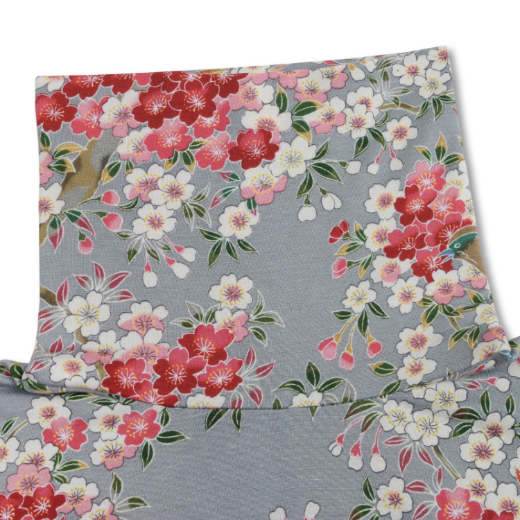 花柄 タートルネック長袖 ＜さくら/空色鼠＞ | 京友禅アロハシャツ