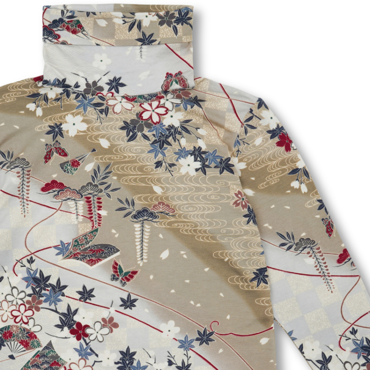 櫻妓 蒲団皮格子 紅花染 長袖リバシブルトップス