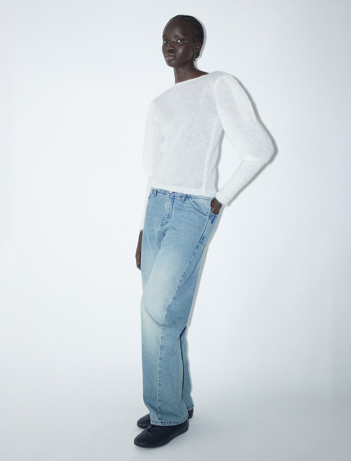 TAZA-Open neckline, tricot sweater with puffed sleeves – paloma wool