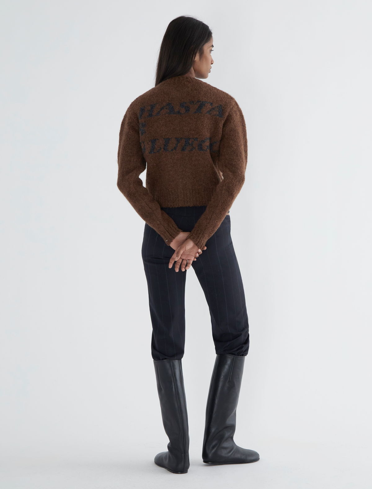 HASTA LUEGO ZIP-Tricot cardigan with intarsia on the back – paloma