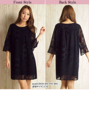 ローズティアラRose Tiaraレース柄フロッキープリントワンピース