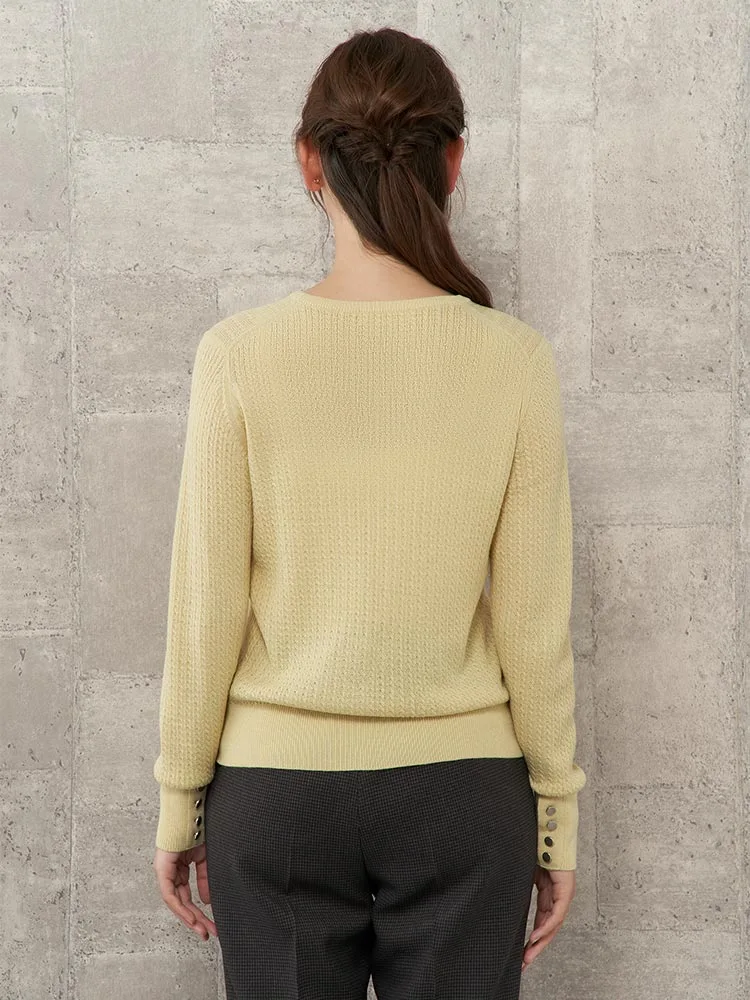 オフホワイト イタリー糸 ミニケーブルニット オフホワイト/イエロー