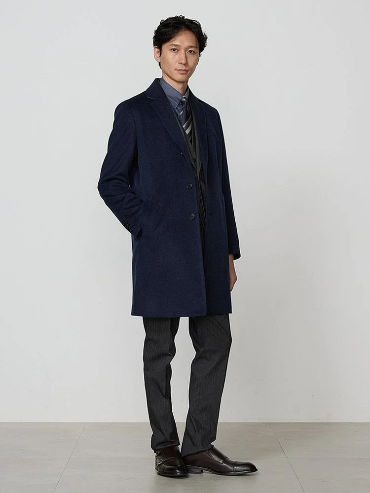 L．グレー ウールビーバーチェスターコート ライトグレー/ブルー