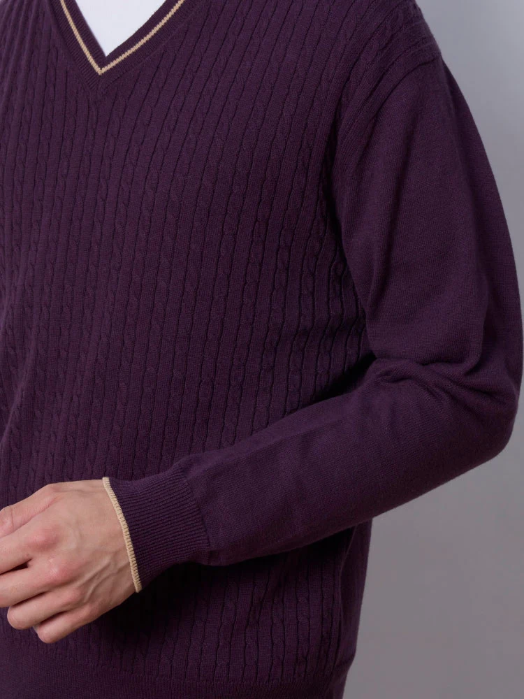 オフホワイト ケーブル編み Vネックプルオーバーニット ホワイト