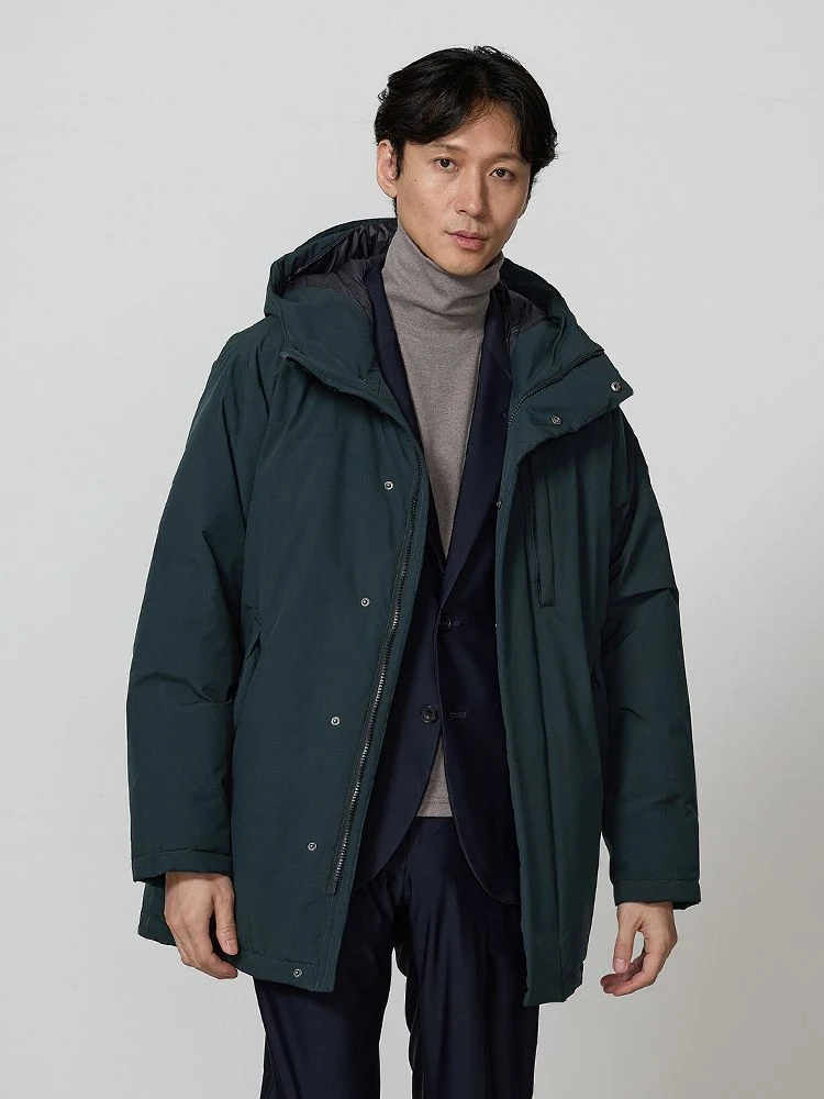 カーキー オールウエザーテックス フード付きハイブリッドダウンコート