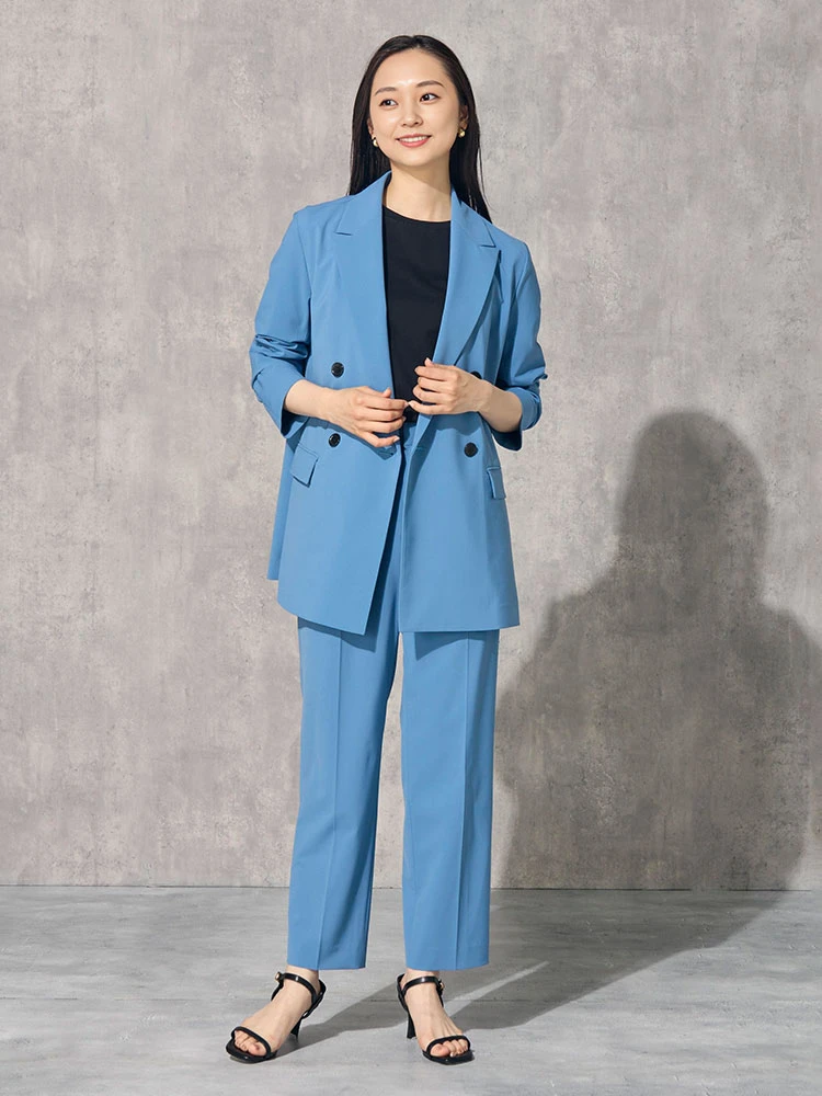 ベージュ 【UVカット/接触冷感】ストレッチスーツ ダブルジャケット