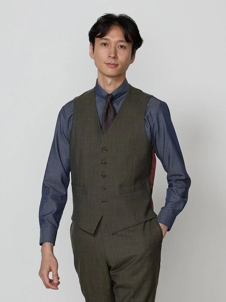 ブラウン 【EDWINコラボ】デニムライク ウールセットアップ ベスト