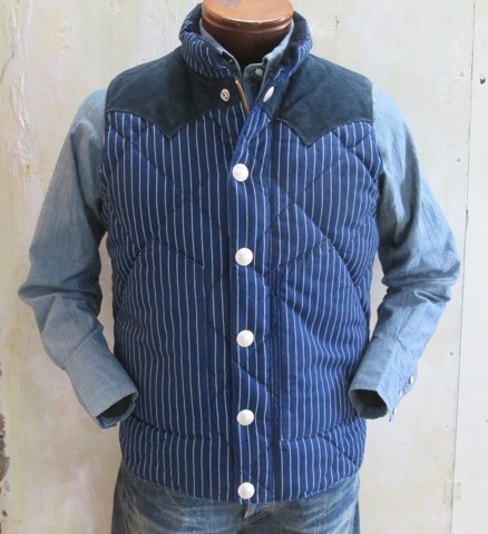 シュガーケーン レザーヨークダウンベスト ウォバッシュストライプ