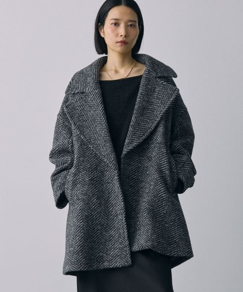 GLOBALWORK ミドルコート グレーミニヘリンボーン グローバルワーク