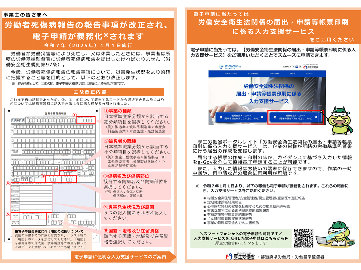 労働者死傷病報告、2025年1月から電子申請が義務化 略図の記入例も