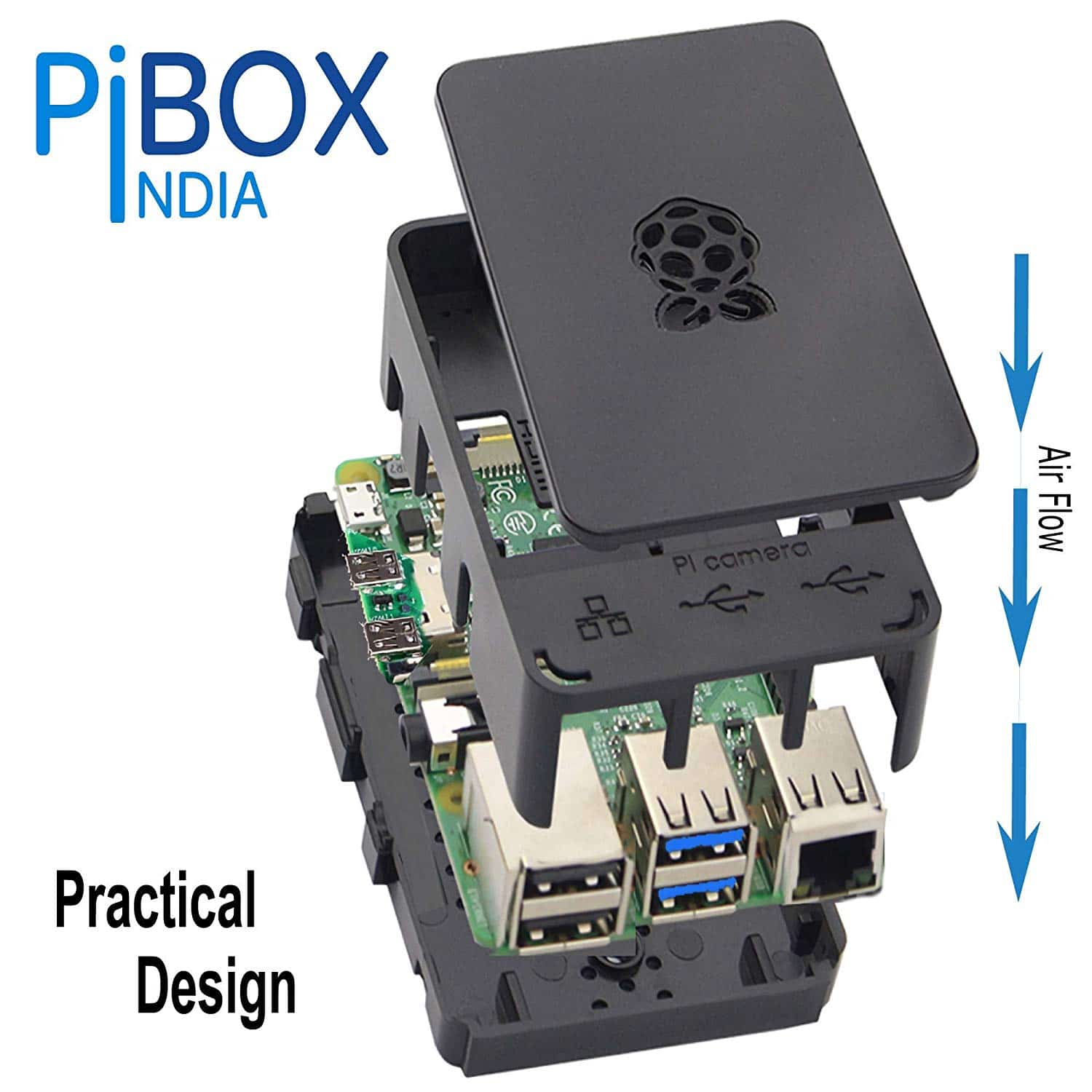 PiBOX India Raspberry Pi 4 Case 1Gb, 2GB, 4GB Black, Raspberry Pi