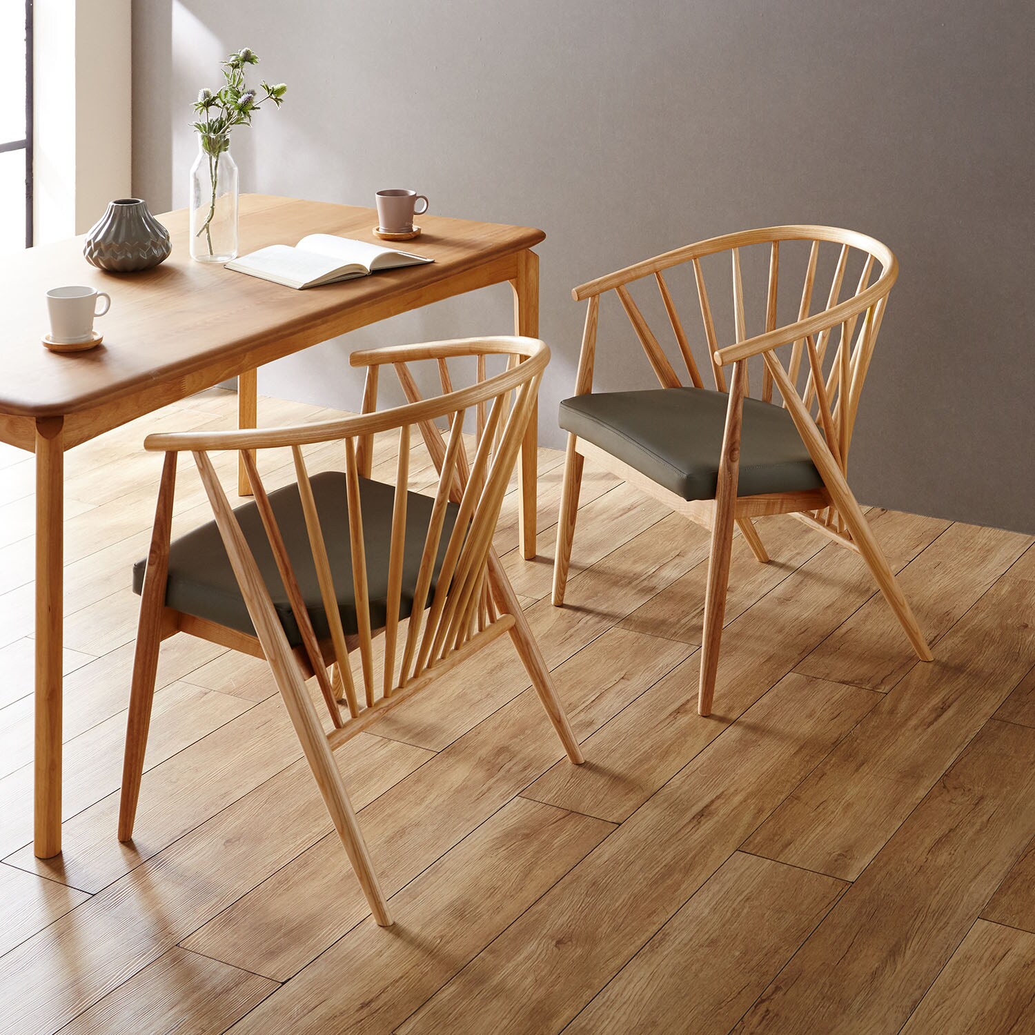 天然木のデザインチェア2脚セット（ダイニングチェア/ソファー/ベンチ