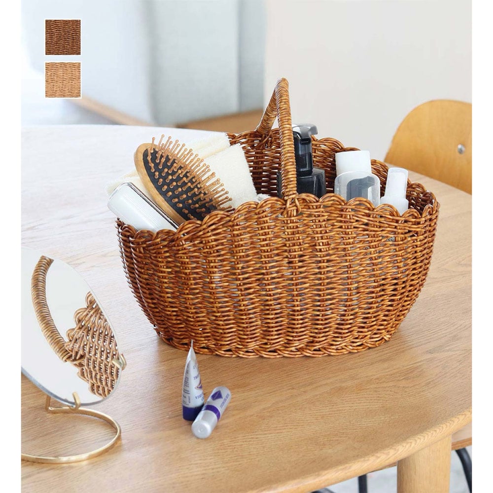 天然素材のようなラタン調 手編みのワンハンドルバスケット <選べる2